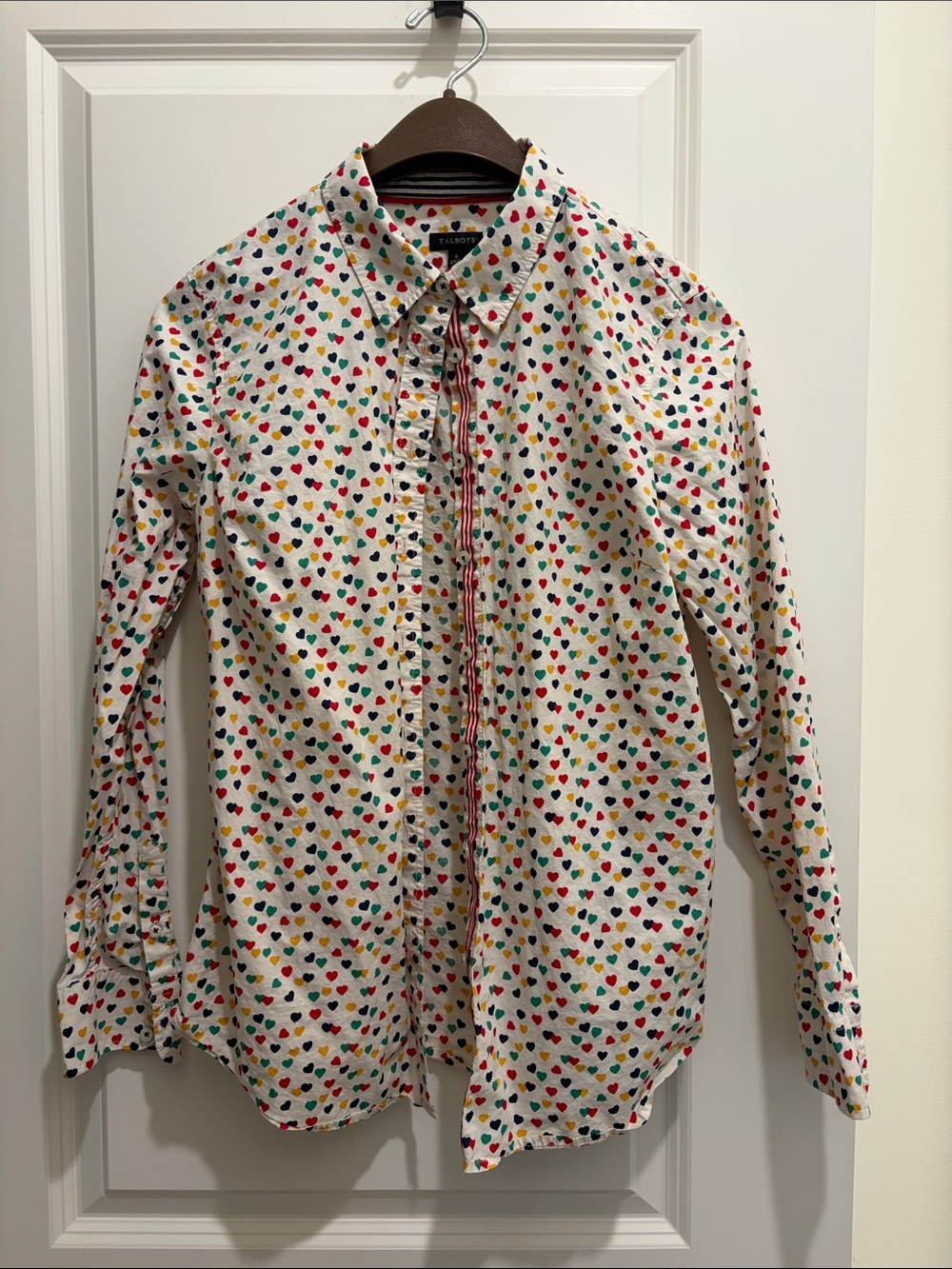 Talbots White Shirt with Multicolor Heart Print